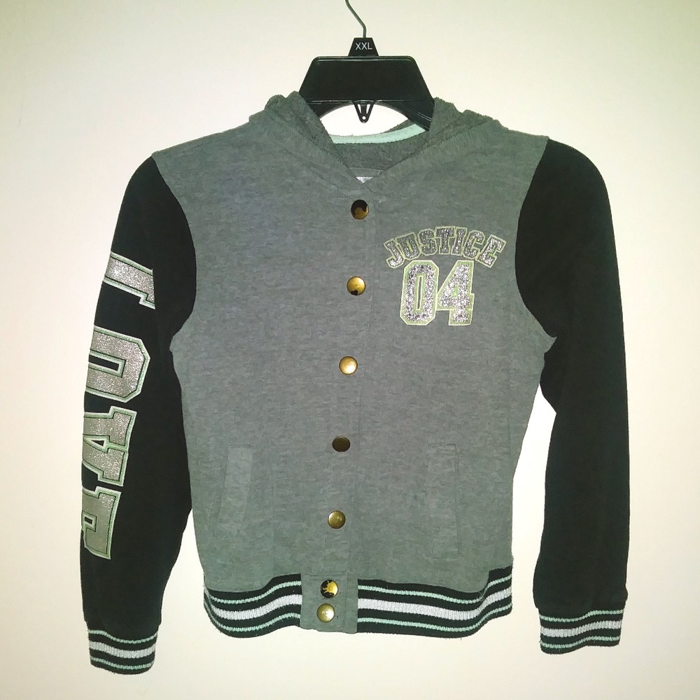Justice girls hoodie, Gray with glitter size: 8/10